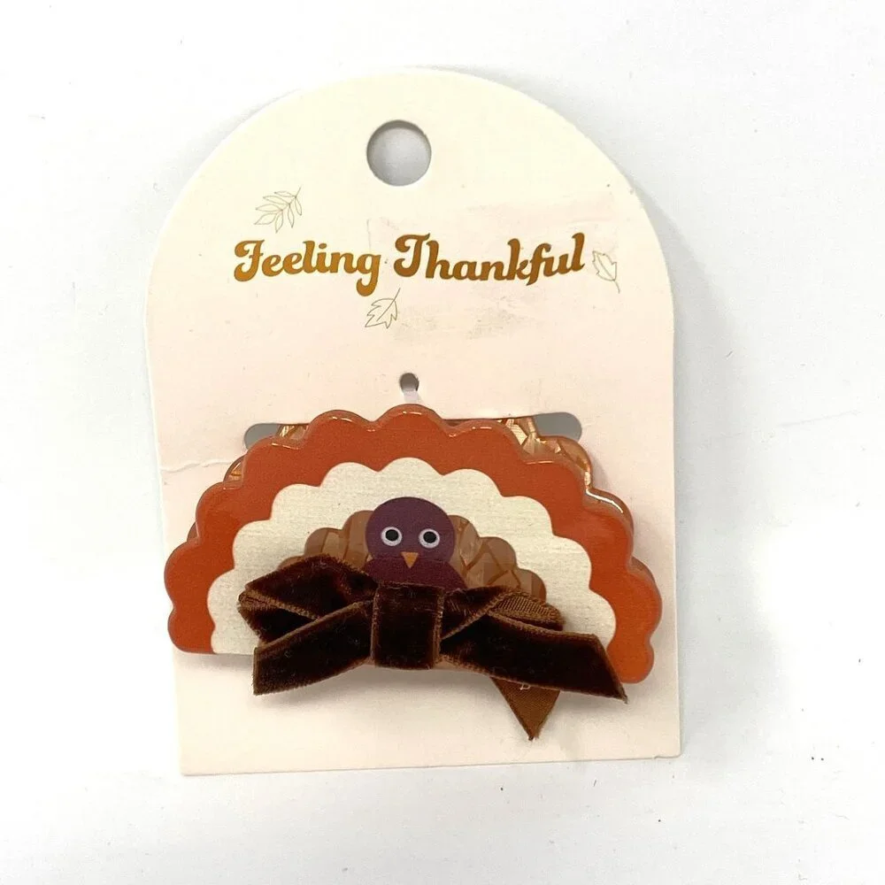 Target Thanksgiving Turkey Claw Hair Clip Velvet Brown Ribbon Brown/Orange